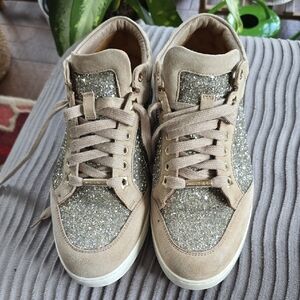 Jimmy Choo Beige Glitter Sneakers